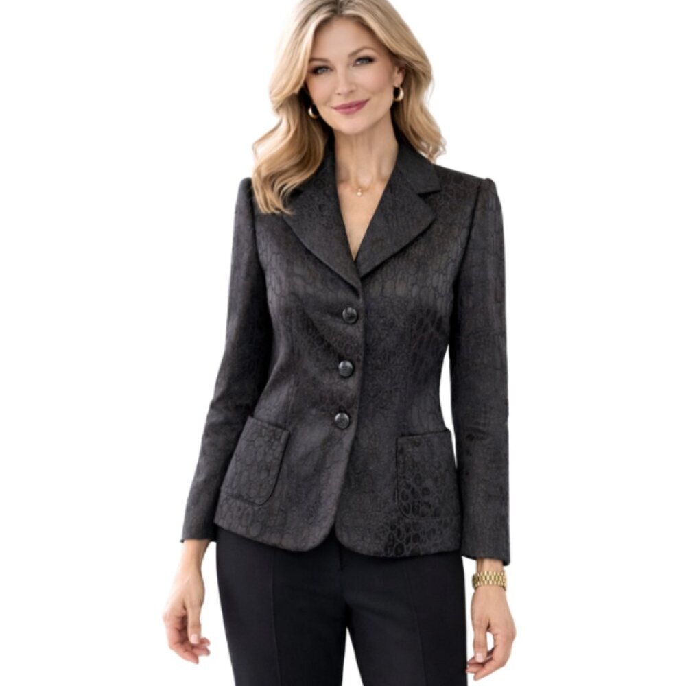 Armani Collezioni Crocodile Embossed Blazer Formal Luxury Black Evening Women 10